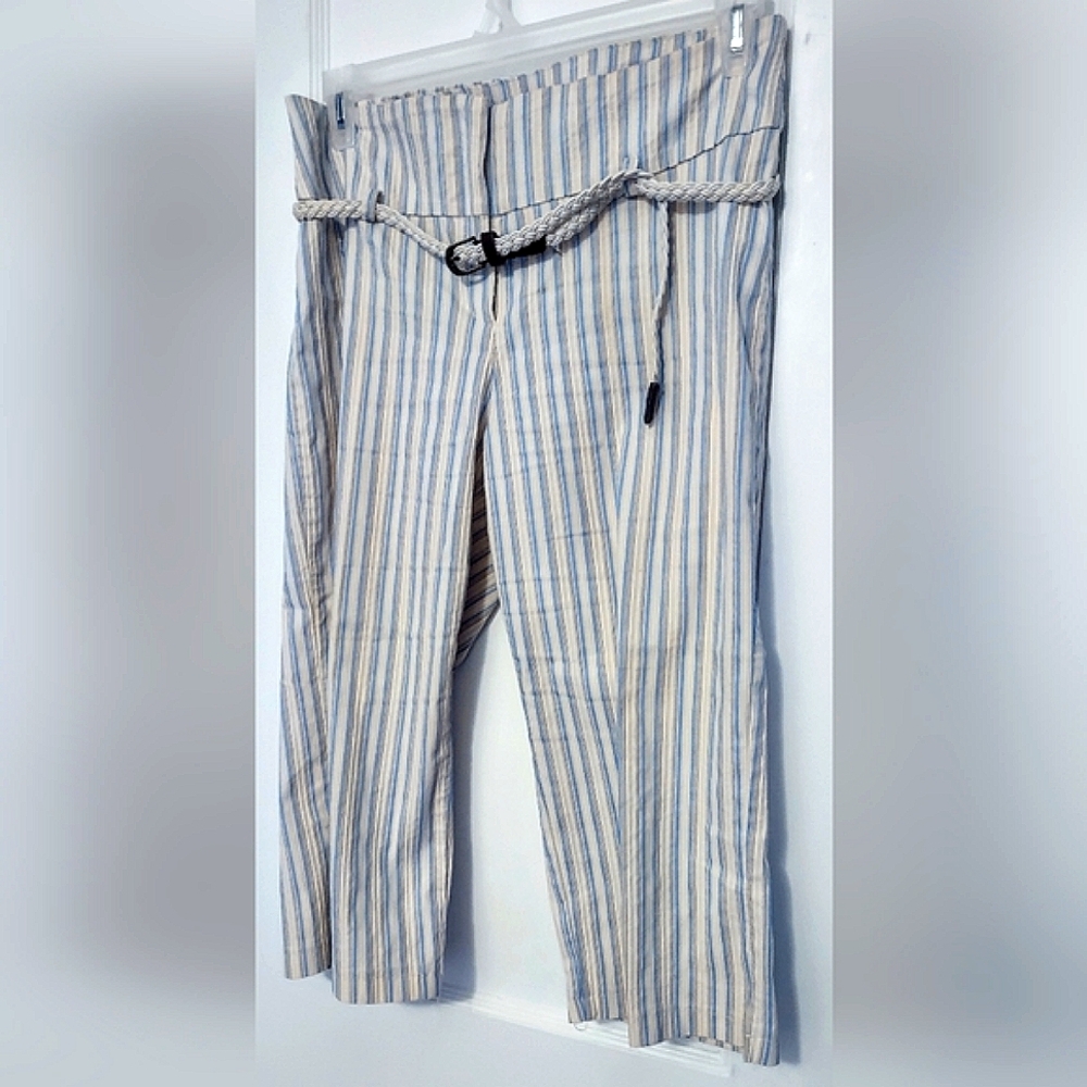 Light Blue & Cream Striped Crop Pants Juniors